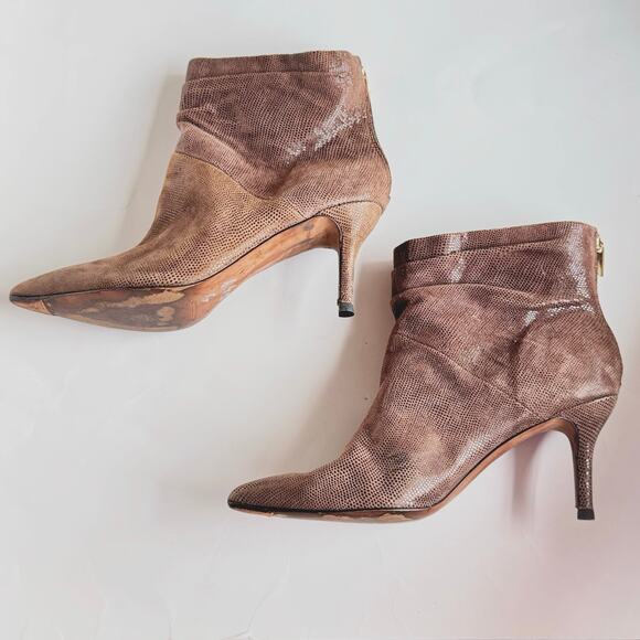 Isola Pisces Ruched Bootie Heels Shimmery Brown Lizard Pattern 9.5 - Picture 3 of 13